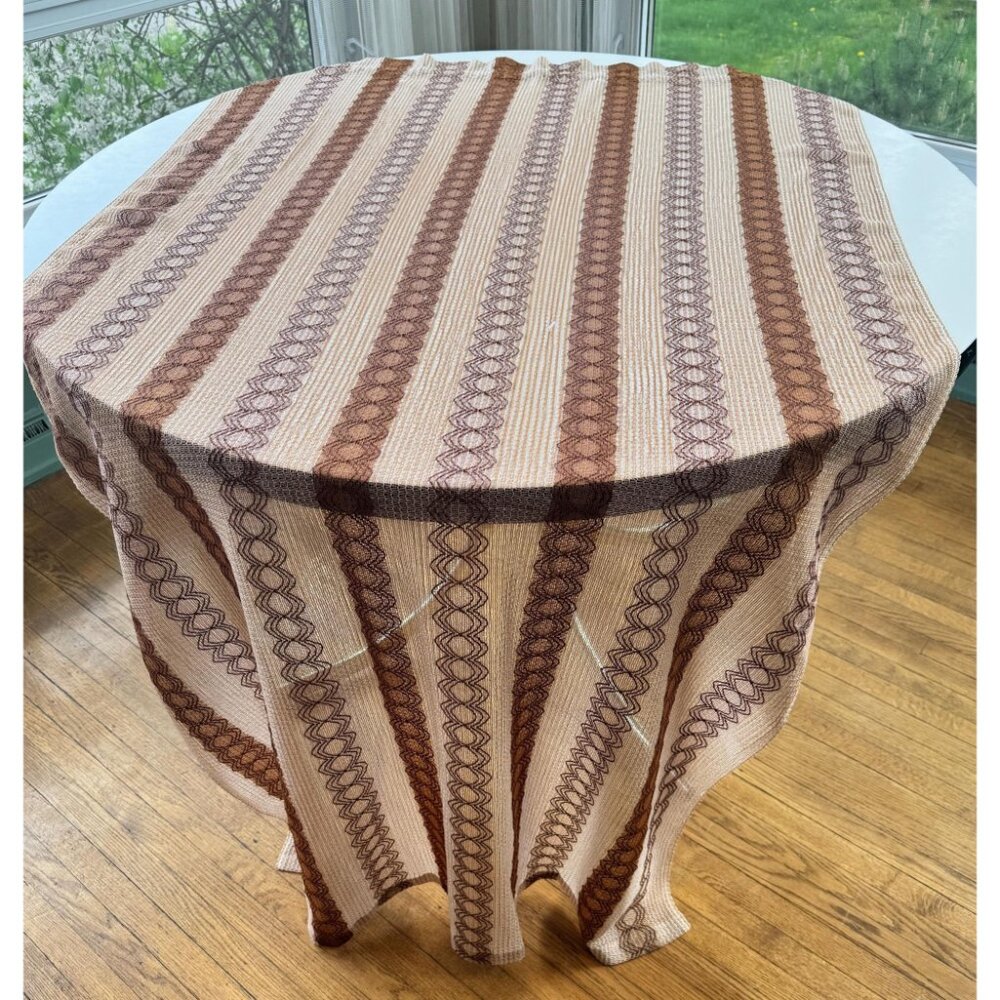 Vintage 80s curtain, tan, brown, rust vertical stripes, rod header panel, for 1